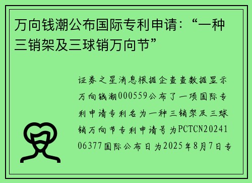 万向钱潮公布国际专利申请：“一种三销架及三球销万向节”
